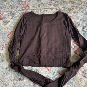 Lululemon ebb to street Long-Sleeve Crop Top - Brown